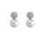 Pendientes de plata tu y yo con perla y circonitas en forma de flor